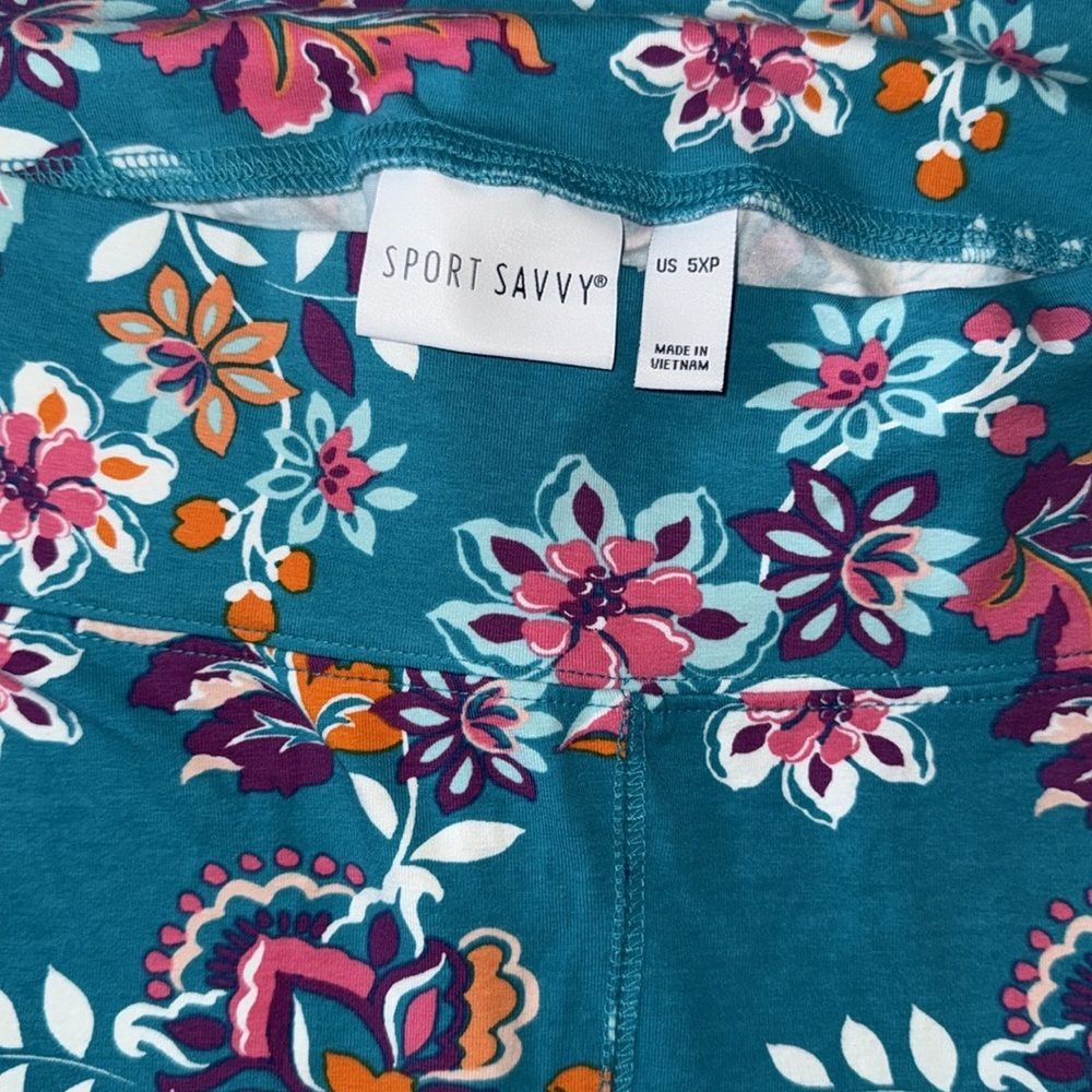 Sport Savvy Floral Soft Stretchy Pull On Capri Pants Plus 5X Petite NIP/NWOT - Picture 10 of 12